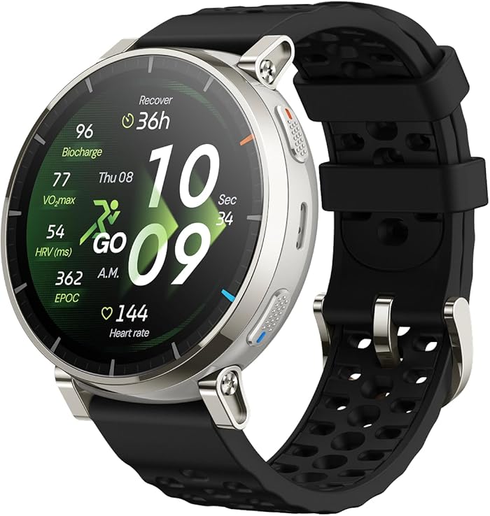 Amazfit Active 3 Premium GPS Smartwatch for Running, 1.32 Inch AMOLED Screen in Sapphire, 12 Day Battery Life, 4 GB, NFC, Offline Maps, 170+ Sport Modes, 5 ATM, Smartwatch for Android & iPhone