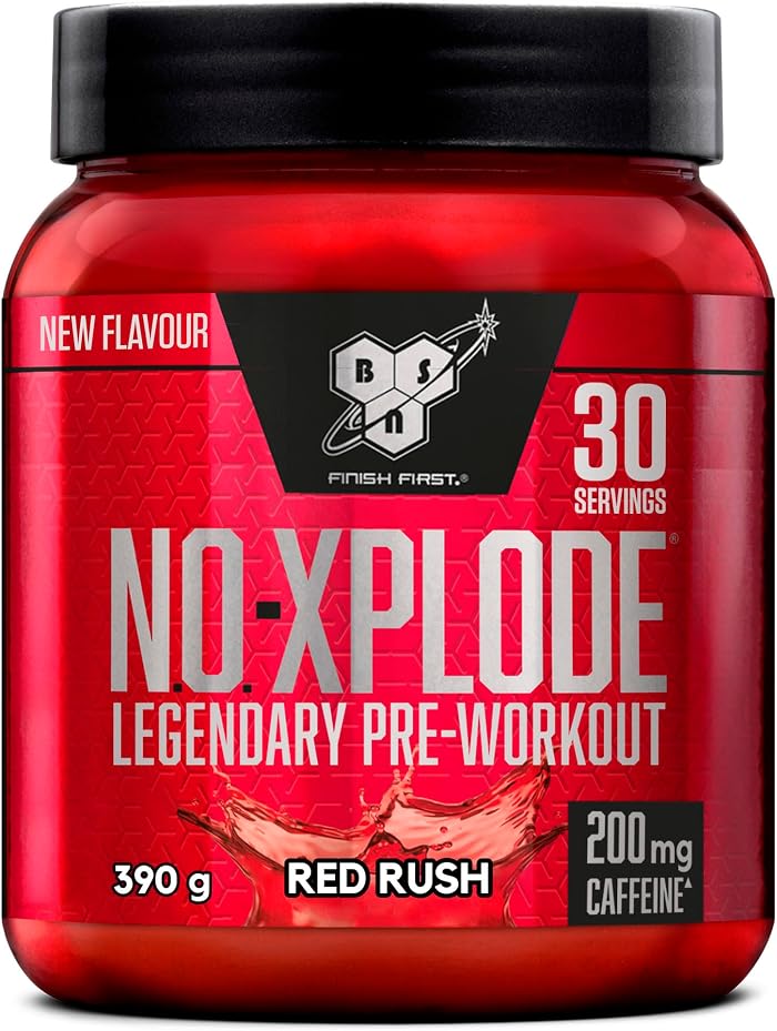 BSN Nutrition N.O.-Xplode Pre Workout Powder, Red Rush Taste, 30 Servings, 390g