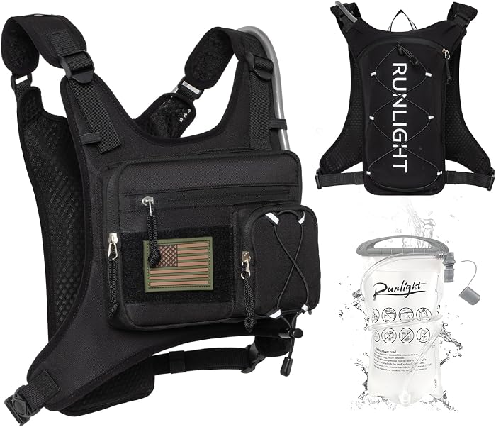 Gilet de course léger, réglable, avec poche pectorale pour pistolet, sac avec une poche d'eau de 1,5 L, gilet de course et hydratation réfléchissant pour homme et femme pour la randonnée et le
