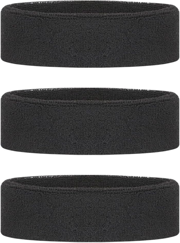 3 Pack Black Sweat-Absorbing Headbands