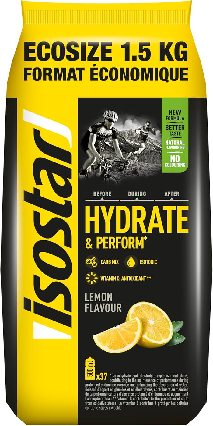 Isostar Hydrate & Perform Lemon Flavour Powder - Isotonic Drink Powder 1.5 kg (37 doses)