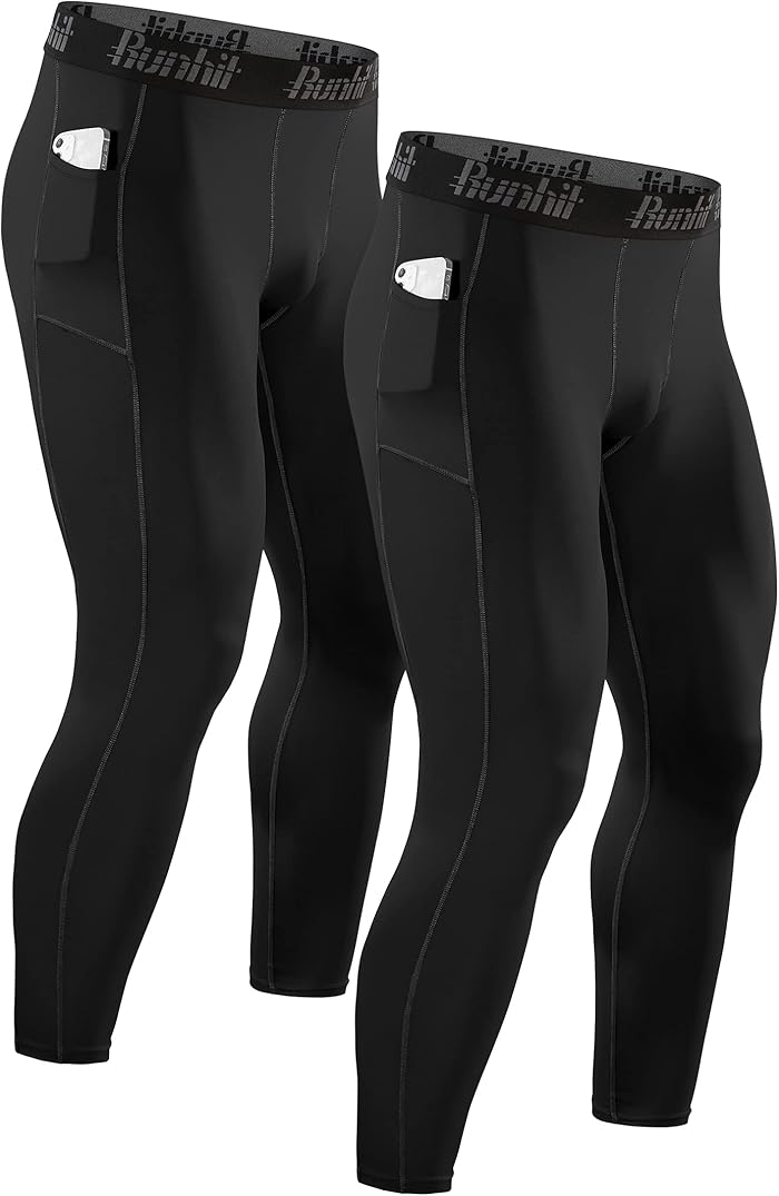 Set of 2 Men's Leggings with Pockets Sports Tights Compression Leggings