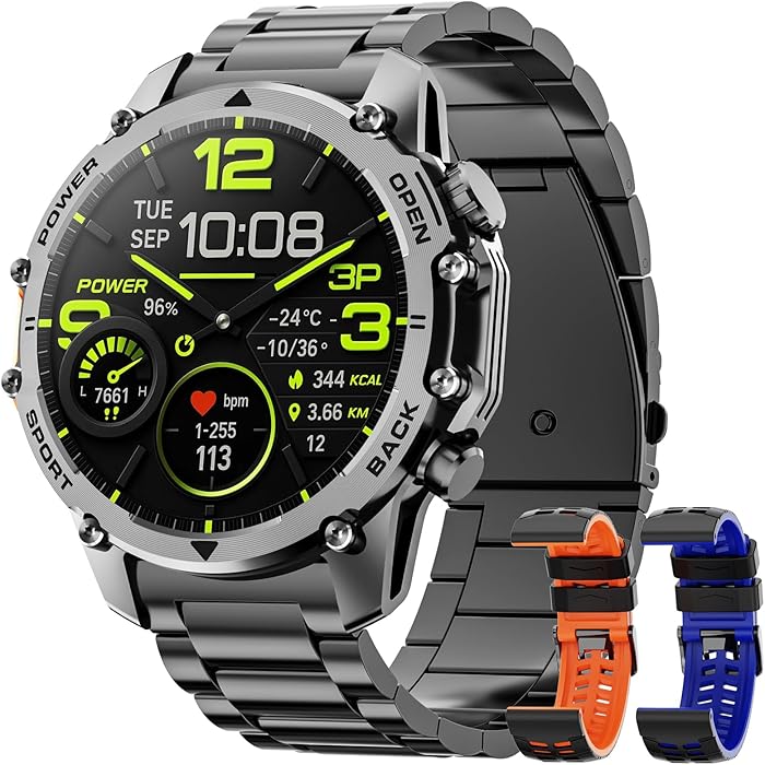 Men's Smart Watch 1.52 Inch HD Screen Smartwatch, 500 mAh Battery and 120+ Sports Modes, Military Smart Watch with Heart Rate/SpO2/Sleep Monitor and Flashlight for Android iOS