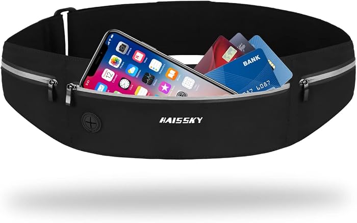 HAISSKY Ceinture de Course Déperlant Léger, 3 Poches Zippées Ajustable 6,9