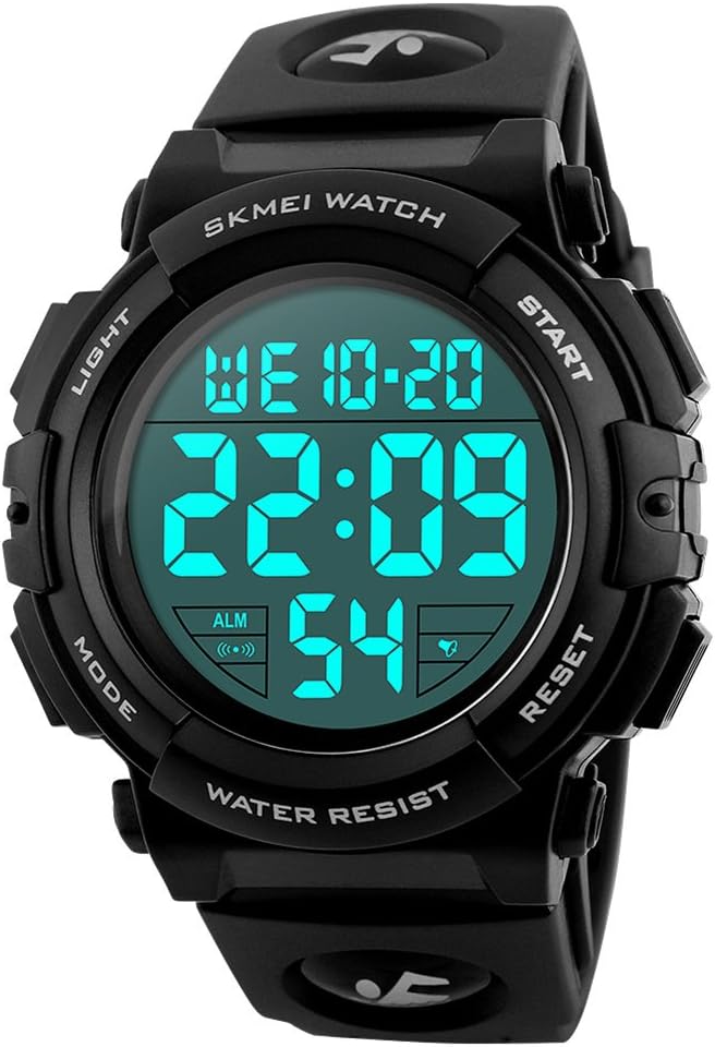 SKMEI Mens Big Dial Digital Watch Waterproof LED Chronograph Alarm Clock