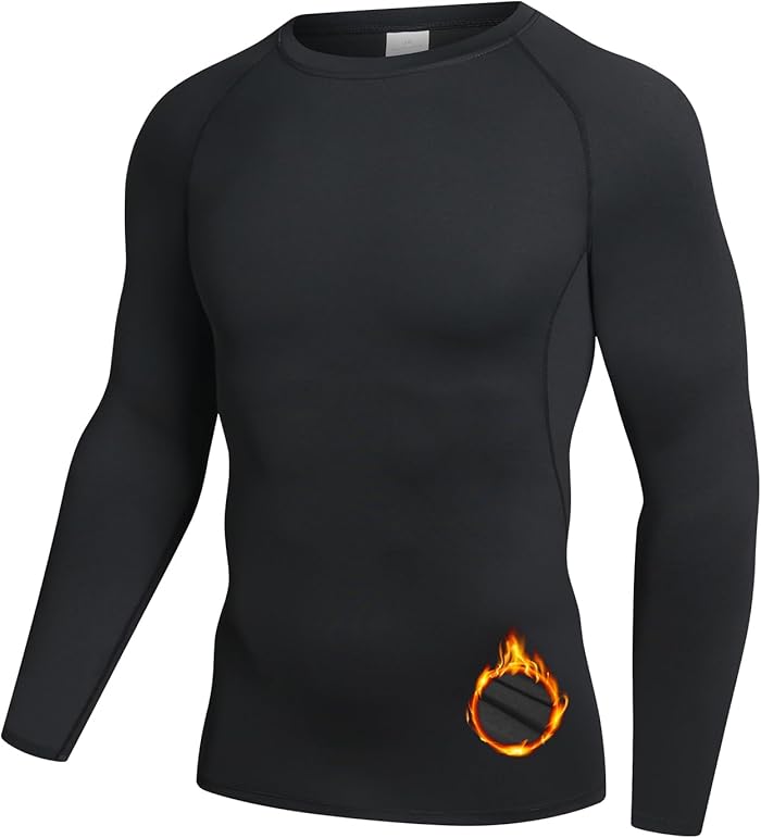 Men's Thermal T-Shirt Lounges Under Clothing Thermal Top Compression Base Layer Long Sleeve Breathable T-Shirt for Skiing Running Cycling Sports Warm Clothing