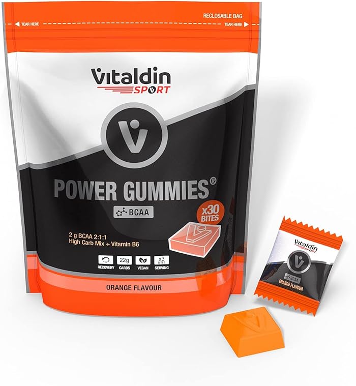 VITALDIN Sport Power BCAA Gummies – Protection and Muscle Recovery – 2 g Amino Acids BCAA 2:1:1 per dose + Vitamin B6 – Doypack 30 Erasers – Orange Flavour Bites – Vegan